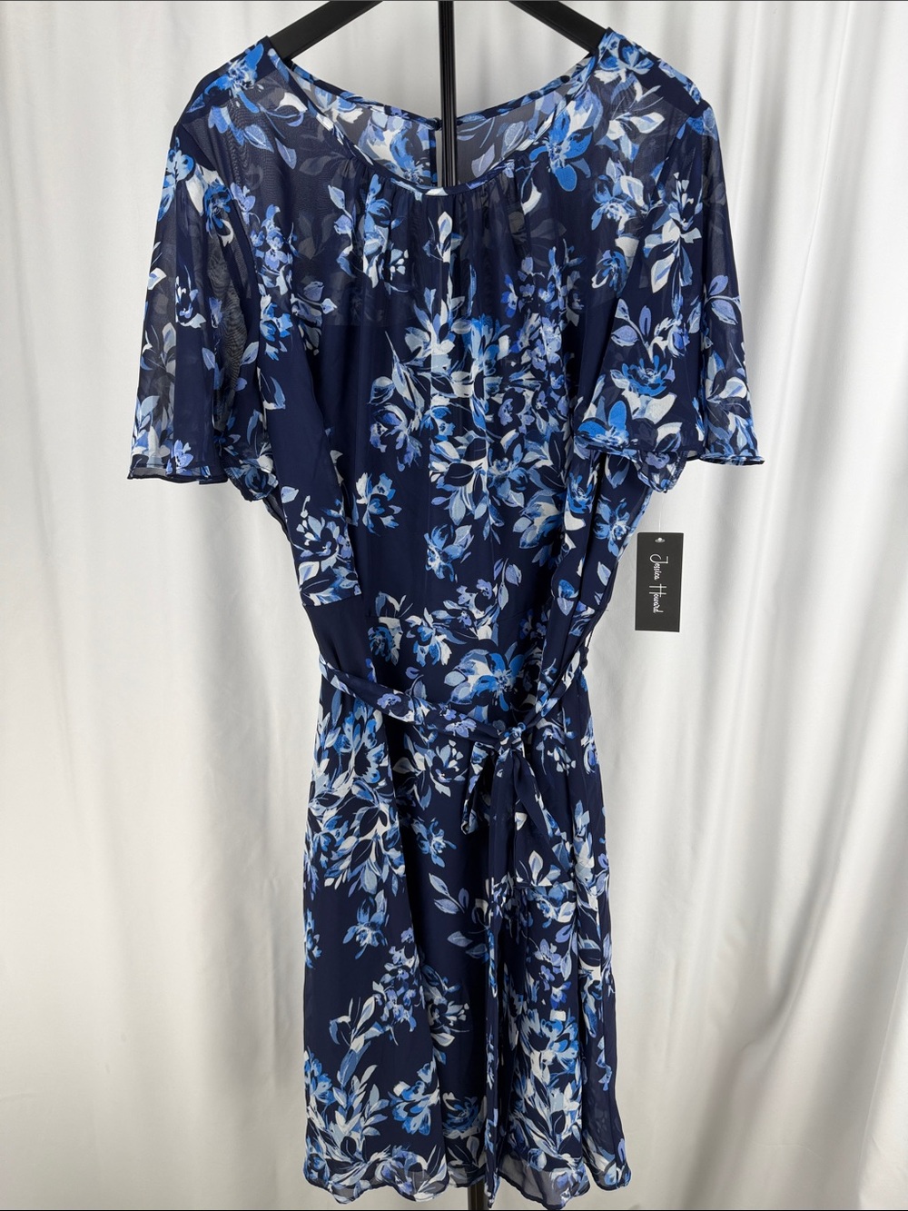 Jessica Howard Navy Floral Tie-Waist Plus Size Dress